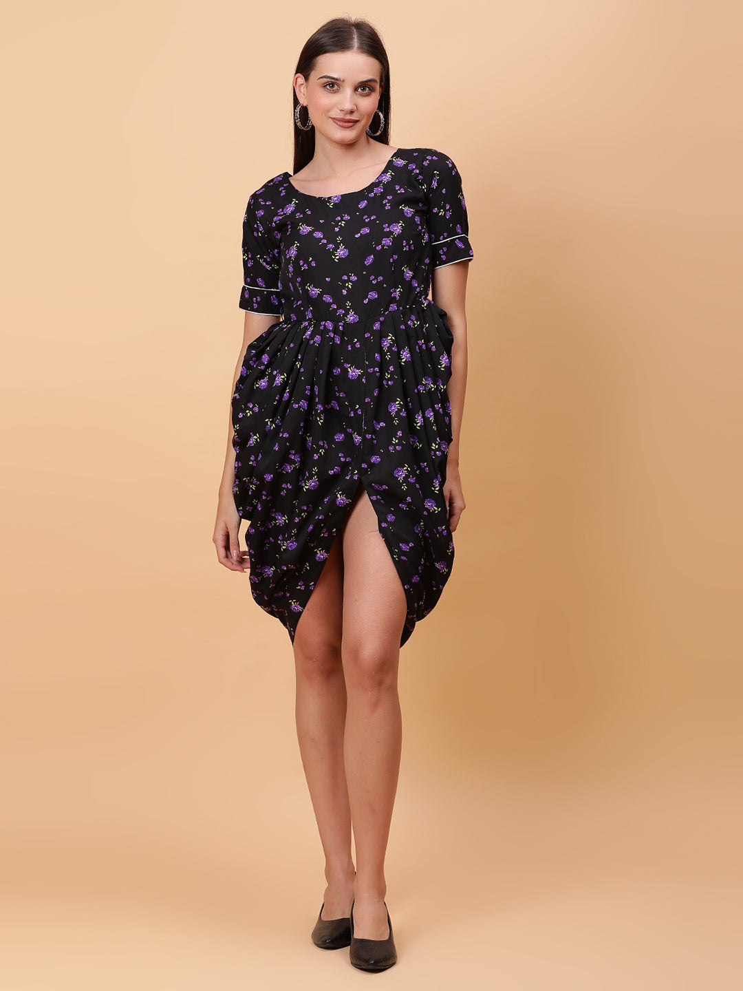 Women Black & Purple Printed Dress
