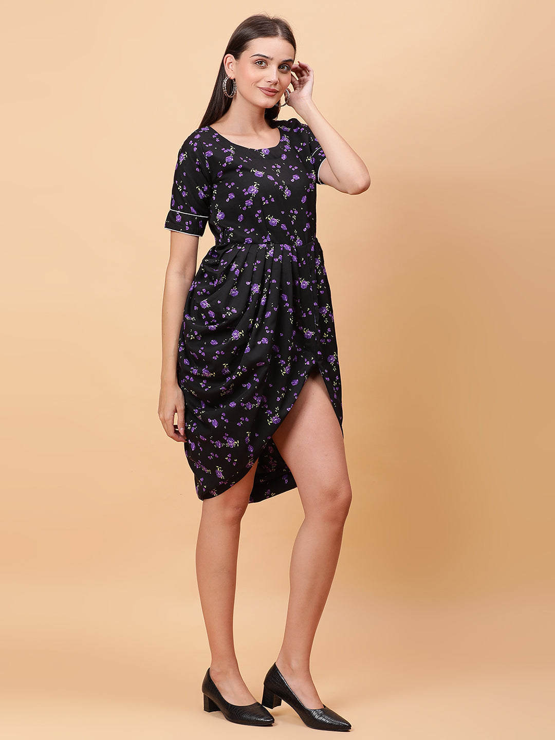 Women Black & Purple Printed Dress