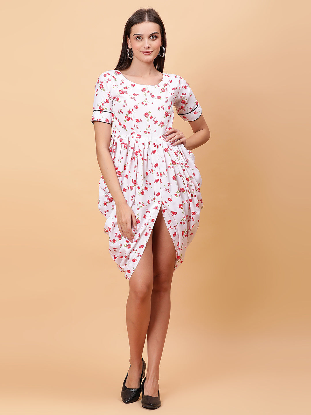 Women White & Pink Printed Dress