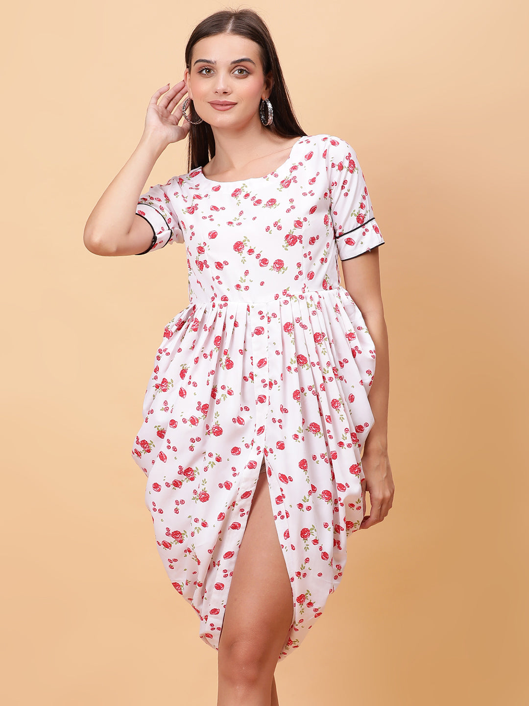 Women White & Pink Printed Dress