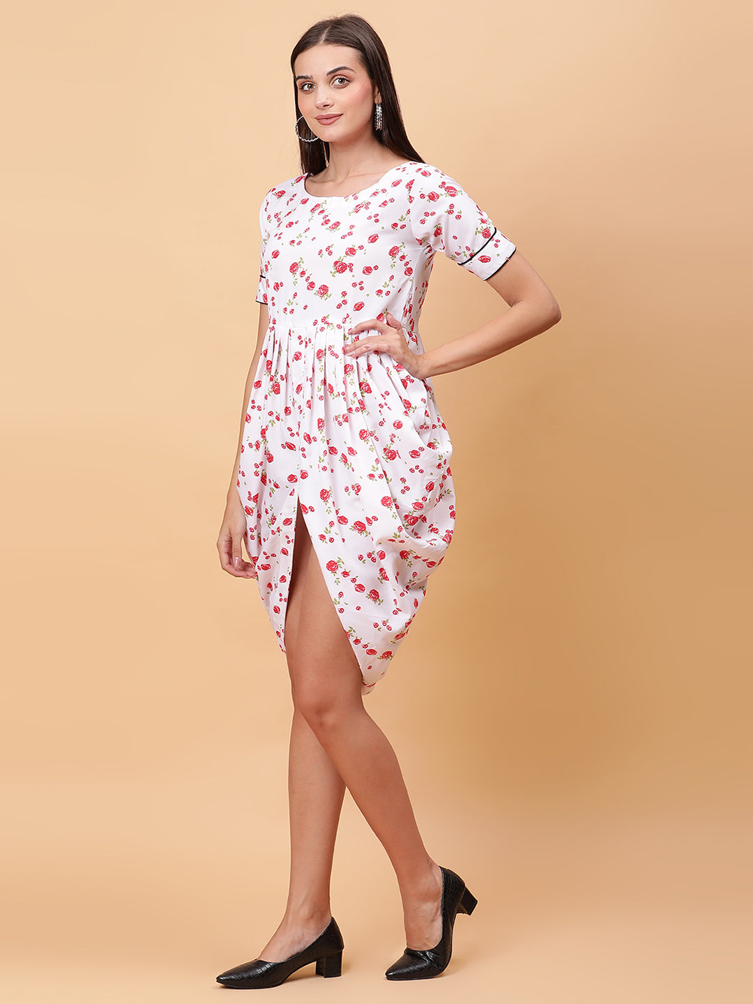 Women White & Pink Printed Dress