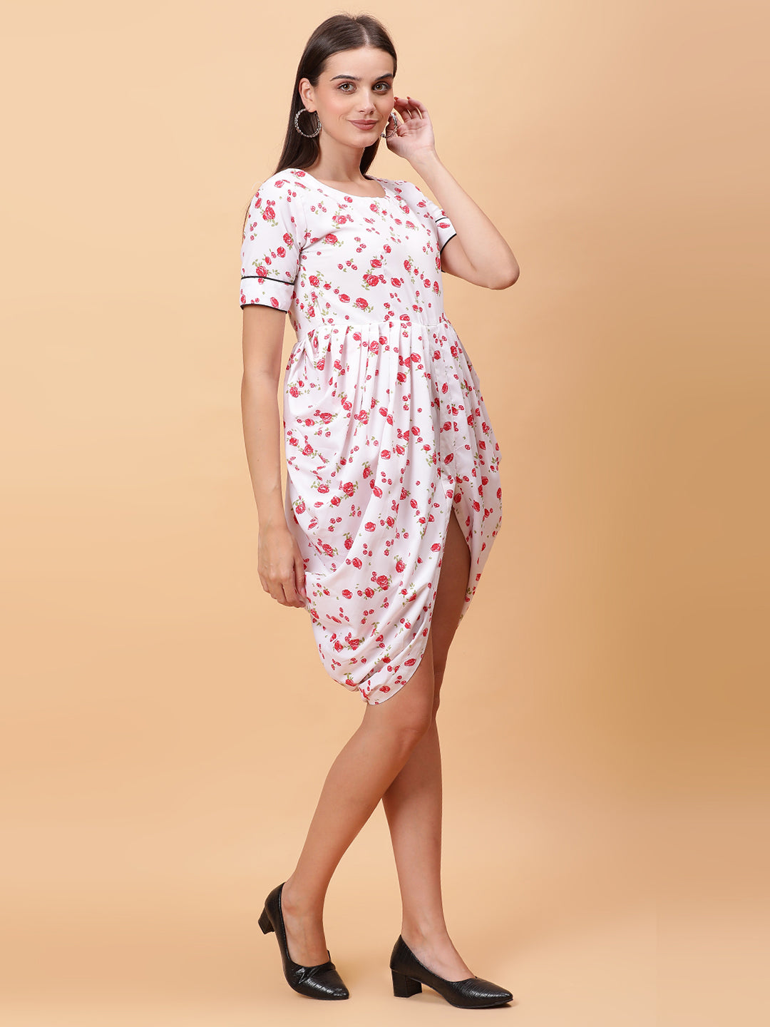 Women White & Pink Printed Dress