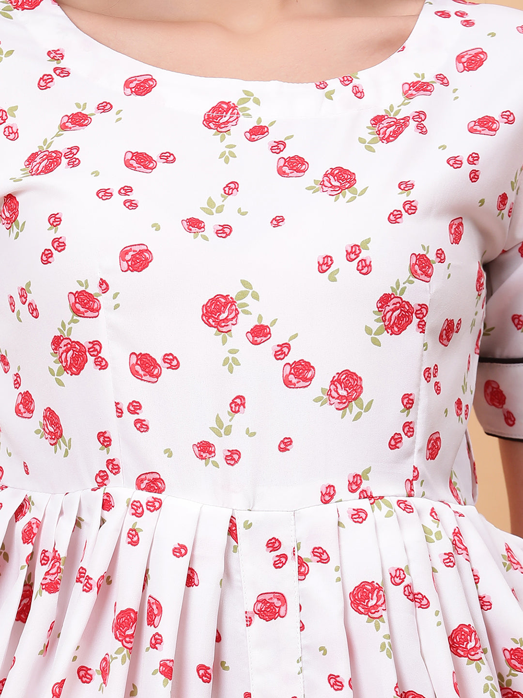 Women White & Pink Printed Dress