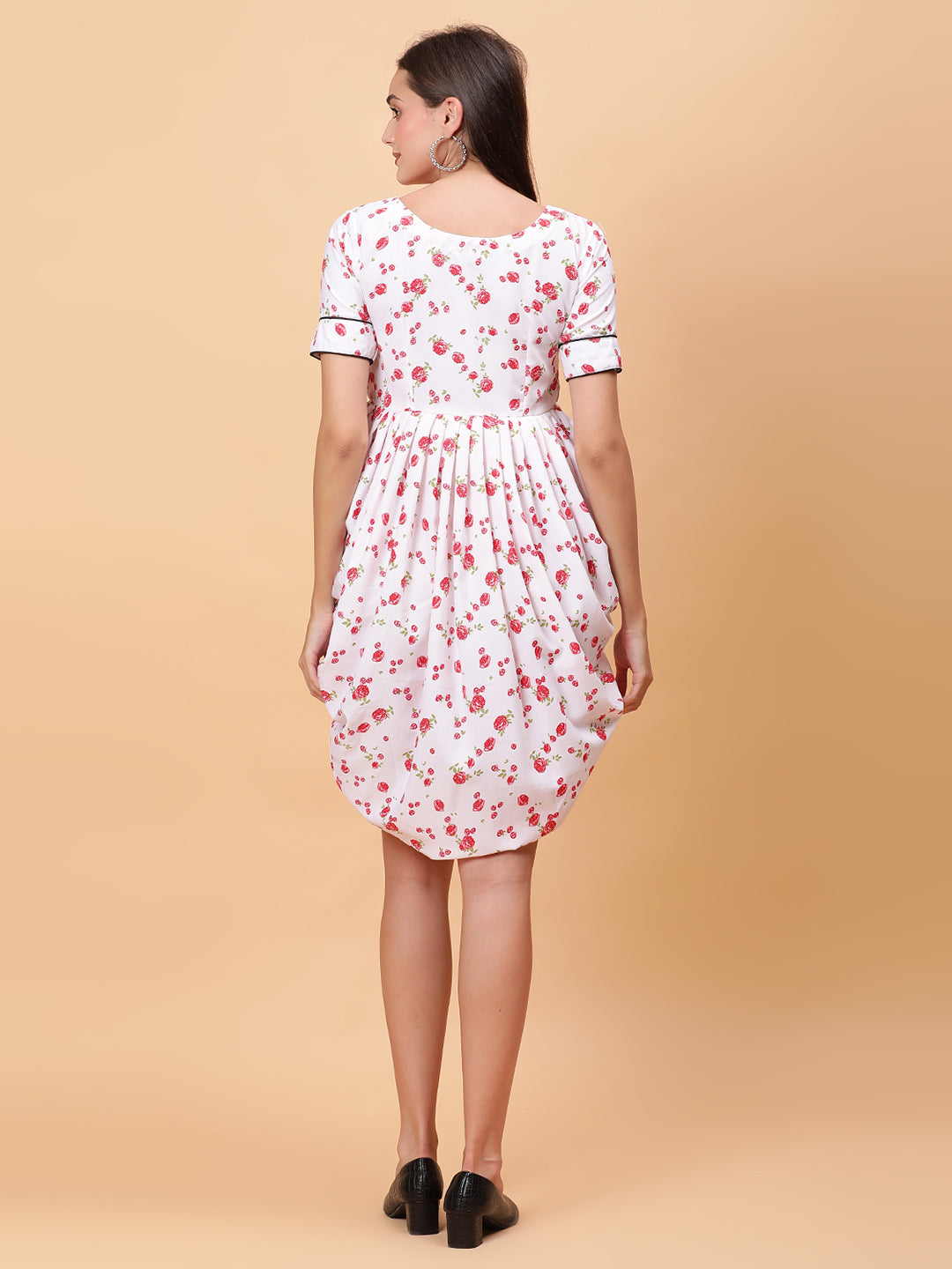 Women White & Pink Printed Dress