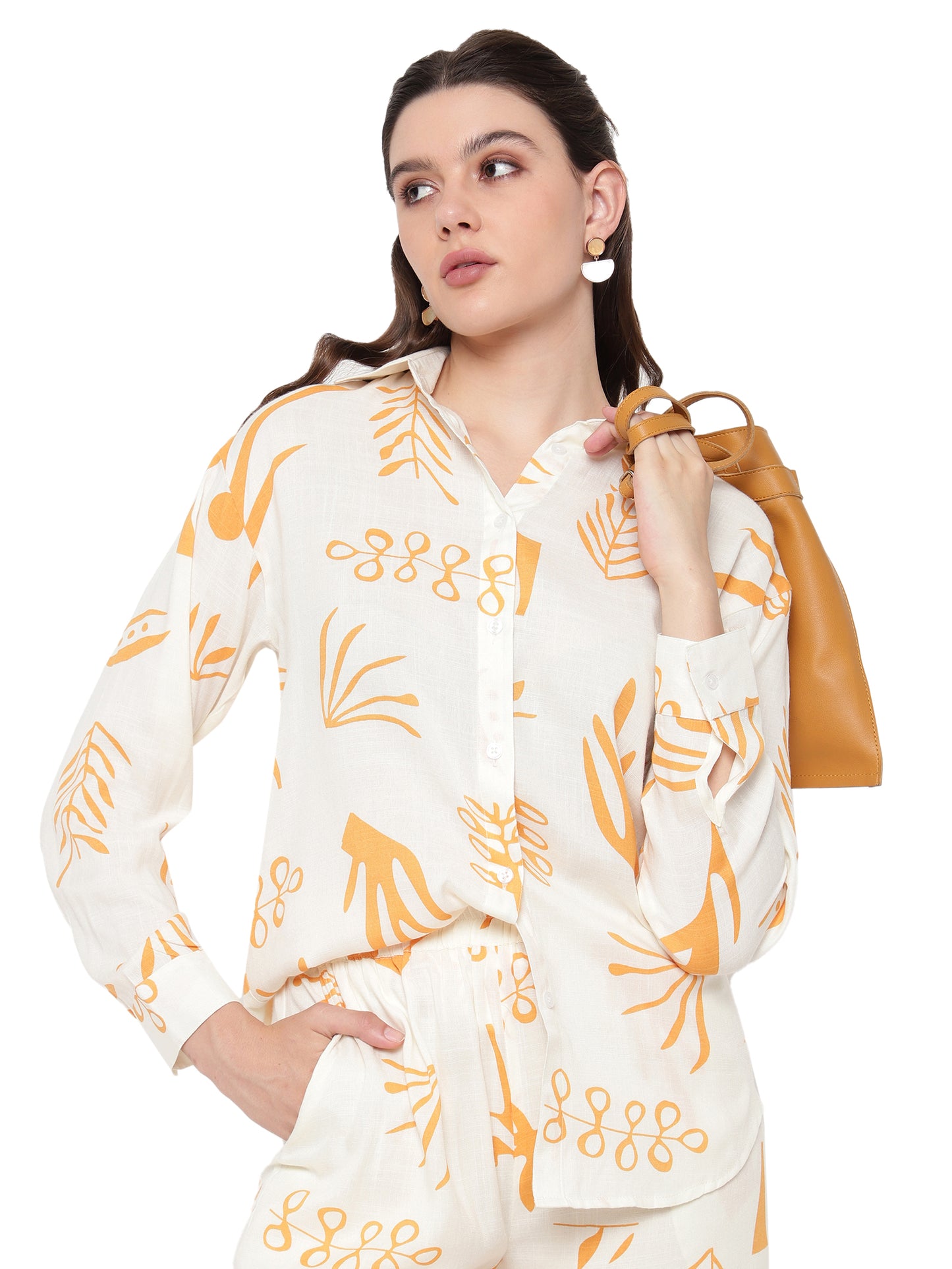 Women White & Yellow Printed Shirt Plazzo Co-Ords