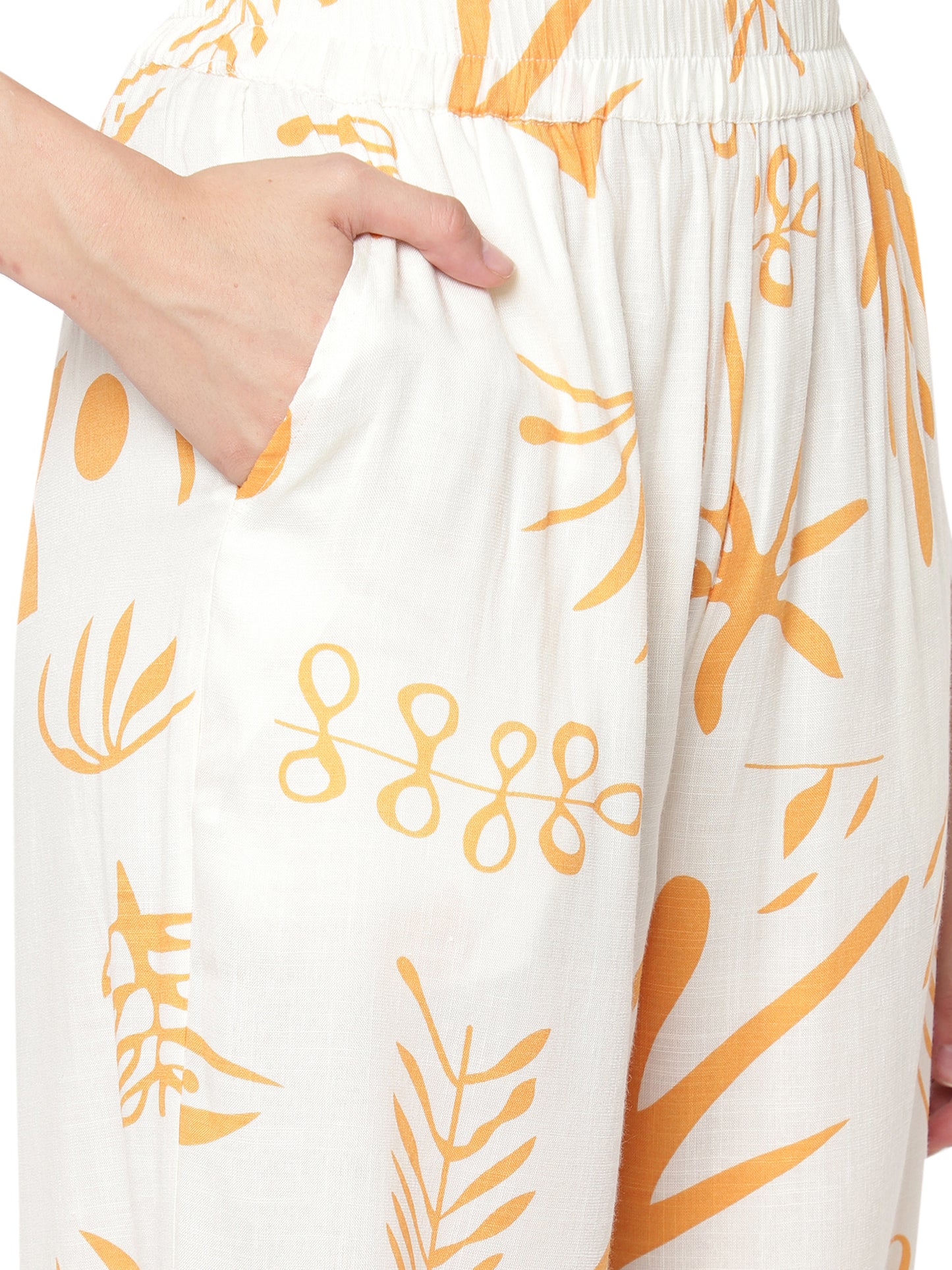 Women White & Yellow Printed Shirt Plazzo Co-Ords