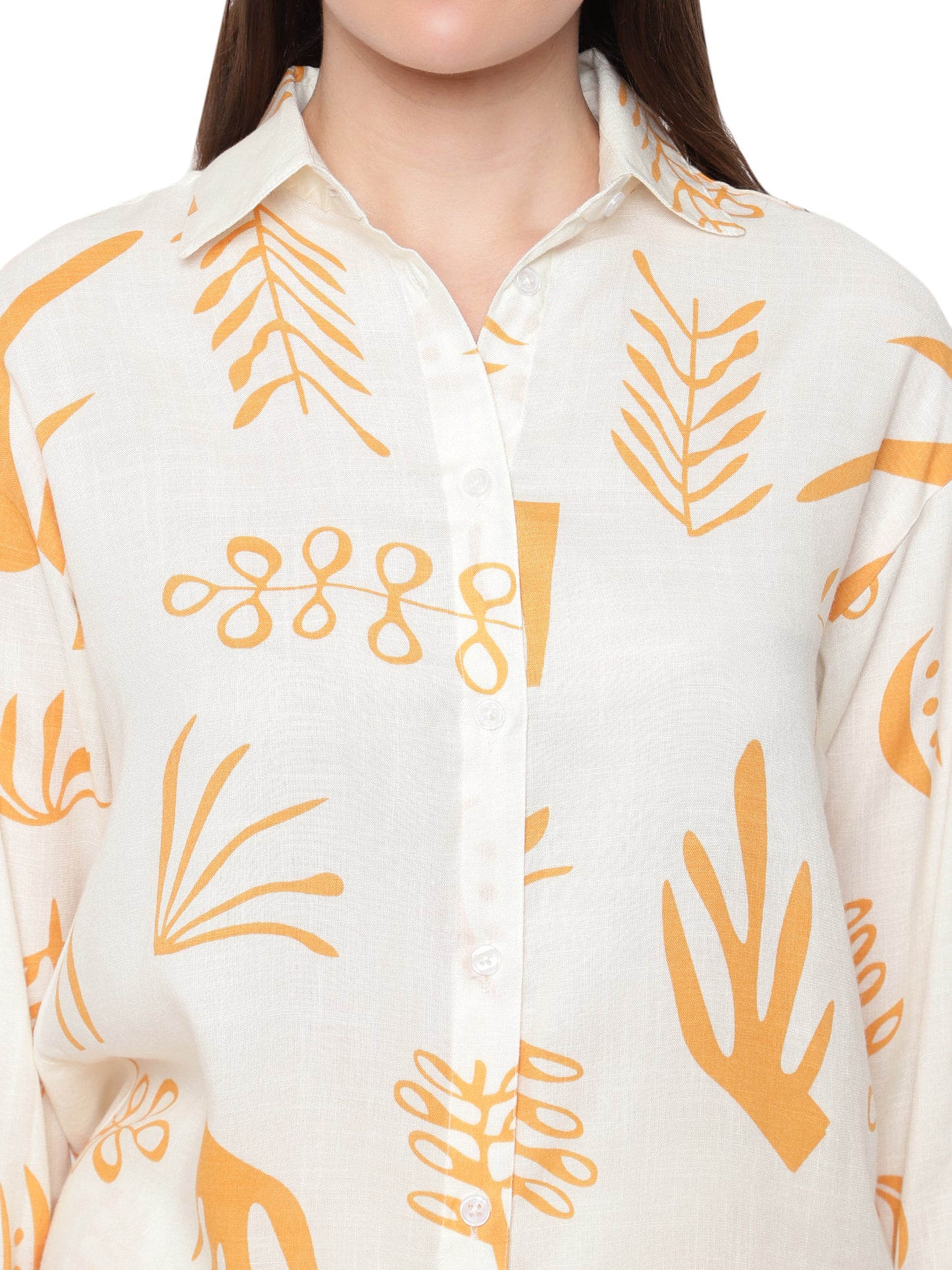 Women White & Yellow Printed Shirt Plazzo Co-Ords