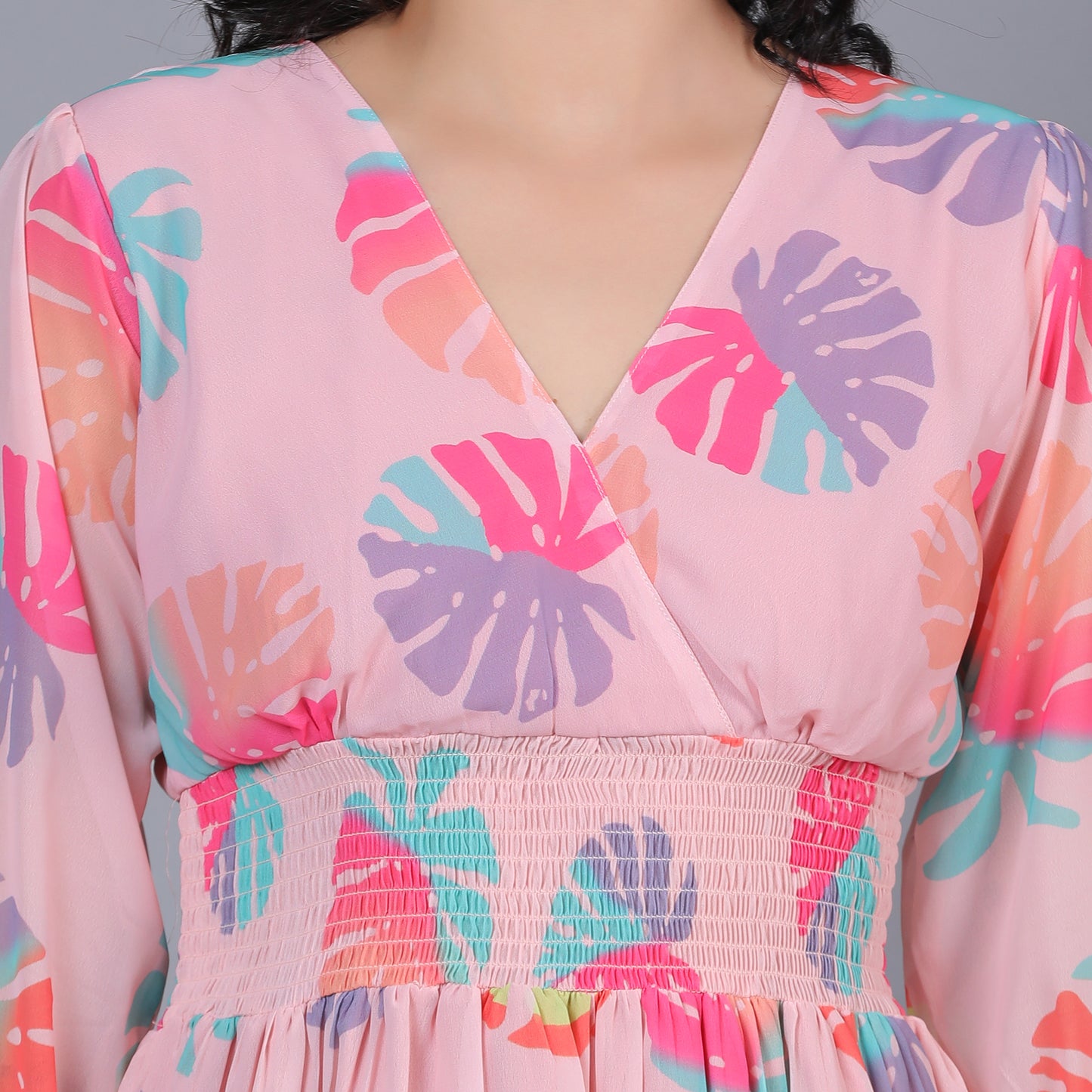 Women Peach Printed Flared Dress