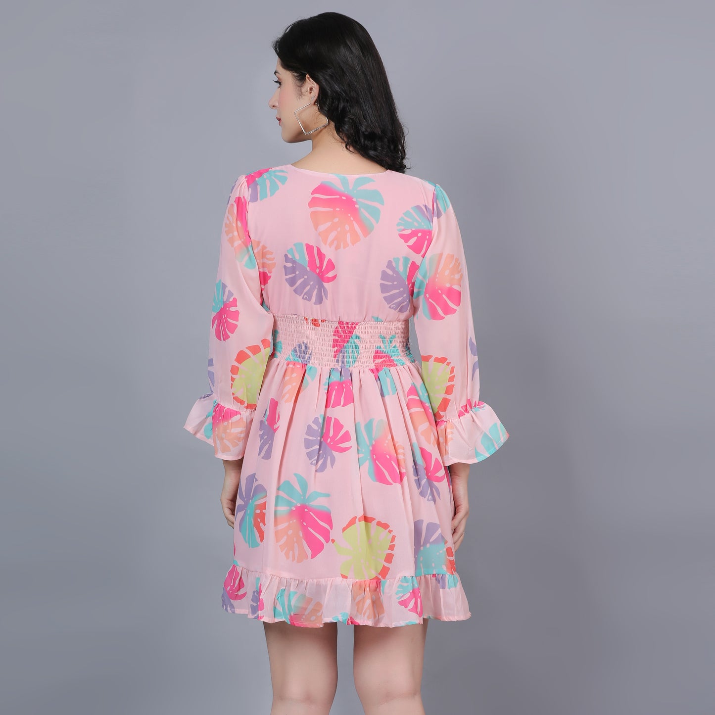Women Peach Printed Flared Dress