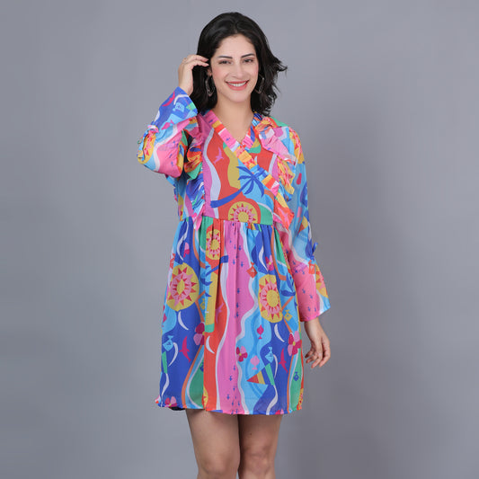 Women Blue Solid Flared Dress