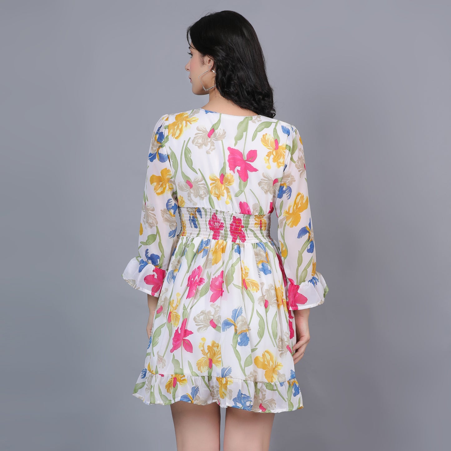 Women White & Yellow Printed Flared Dress