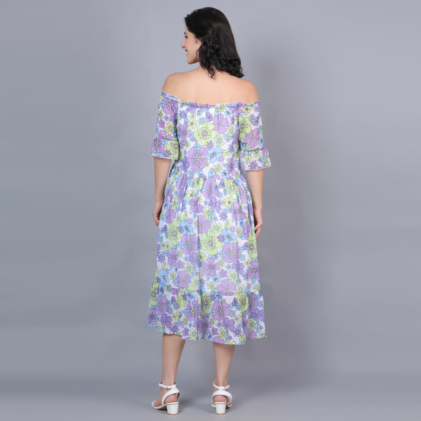 Women Lavender Printed Flared Dress
