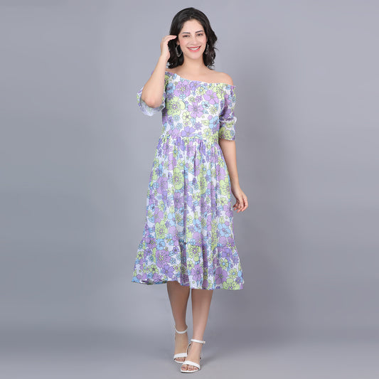 Women Lavender Printed Flared Dress