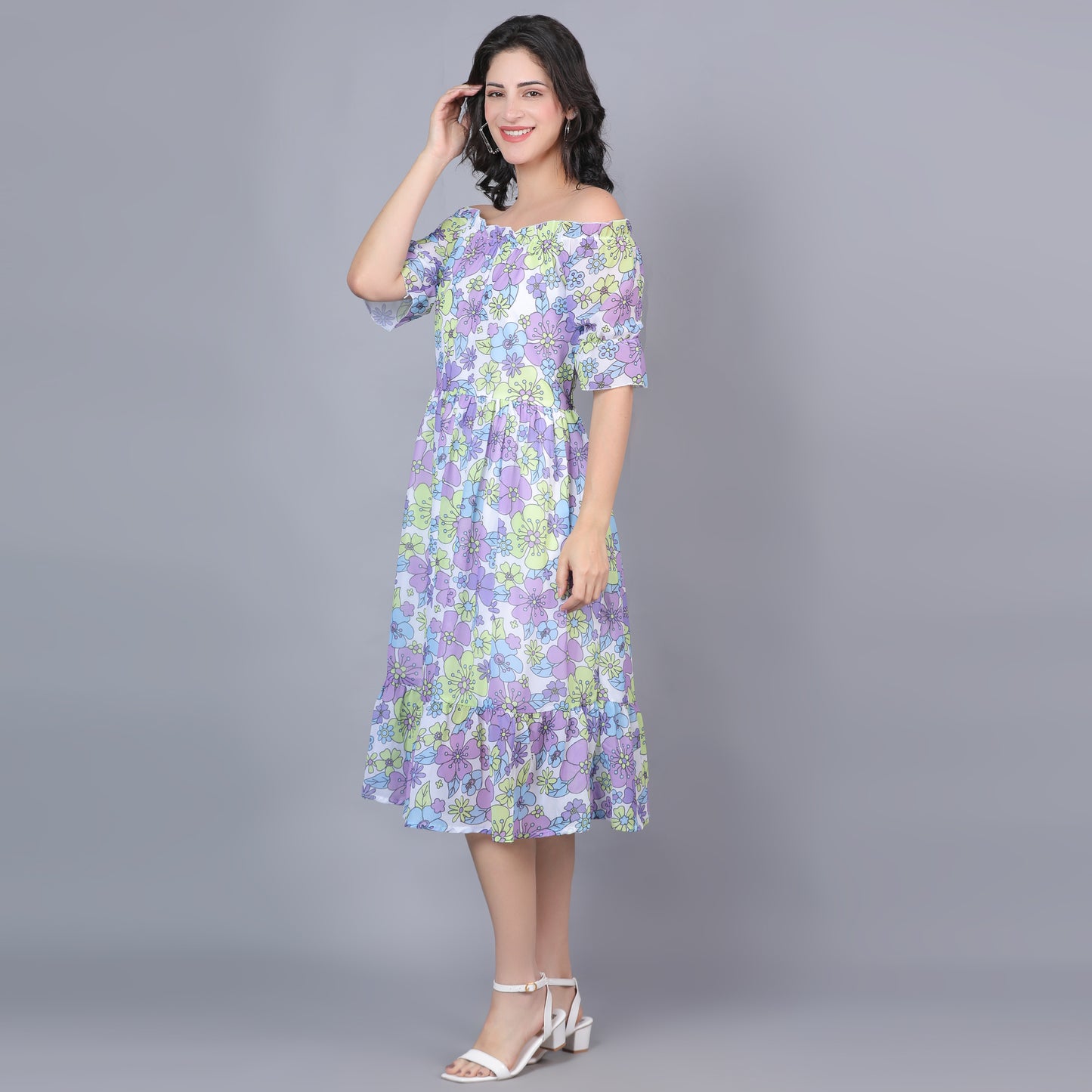 Women Lavender Printed Flared Dress