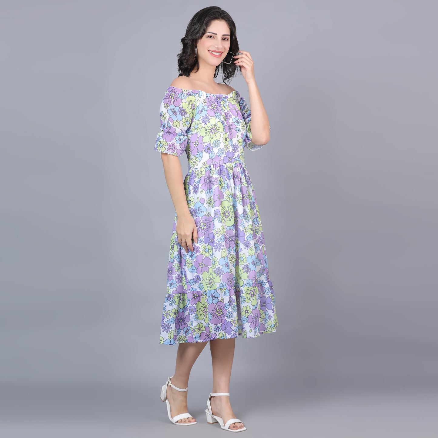 Women Lavender Printed Flared Dress