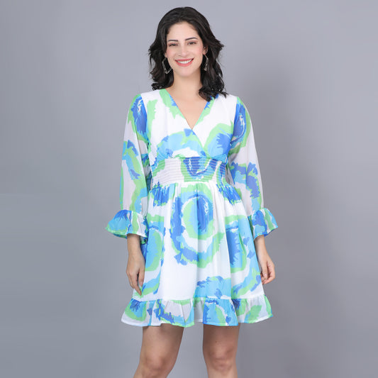 Women Green Printed Flared Dress