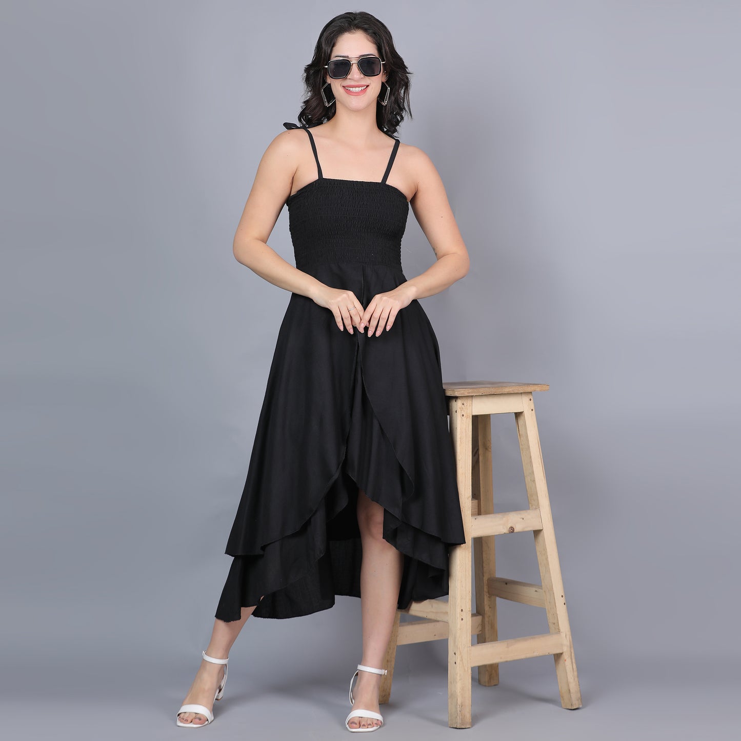 Women Black Solid Flared Dress