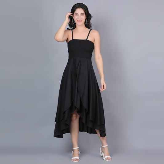 Women Black Solid Flared Dress