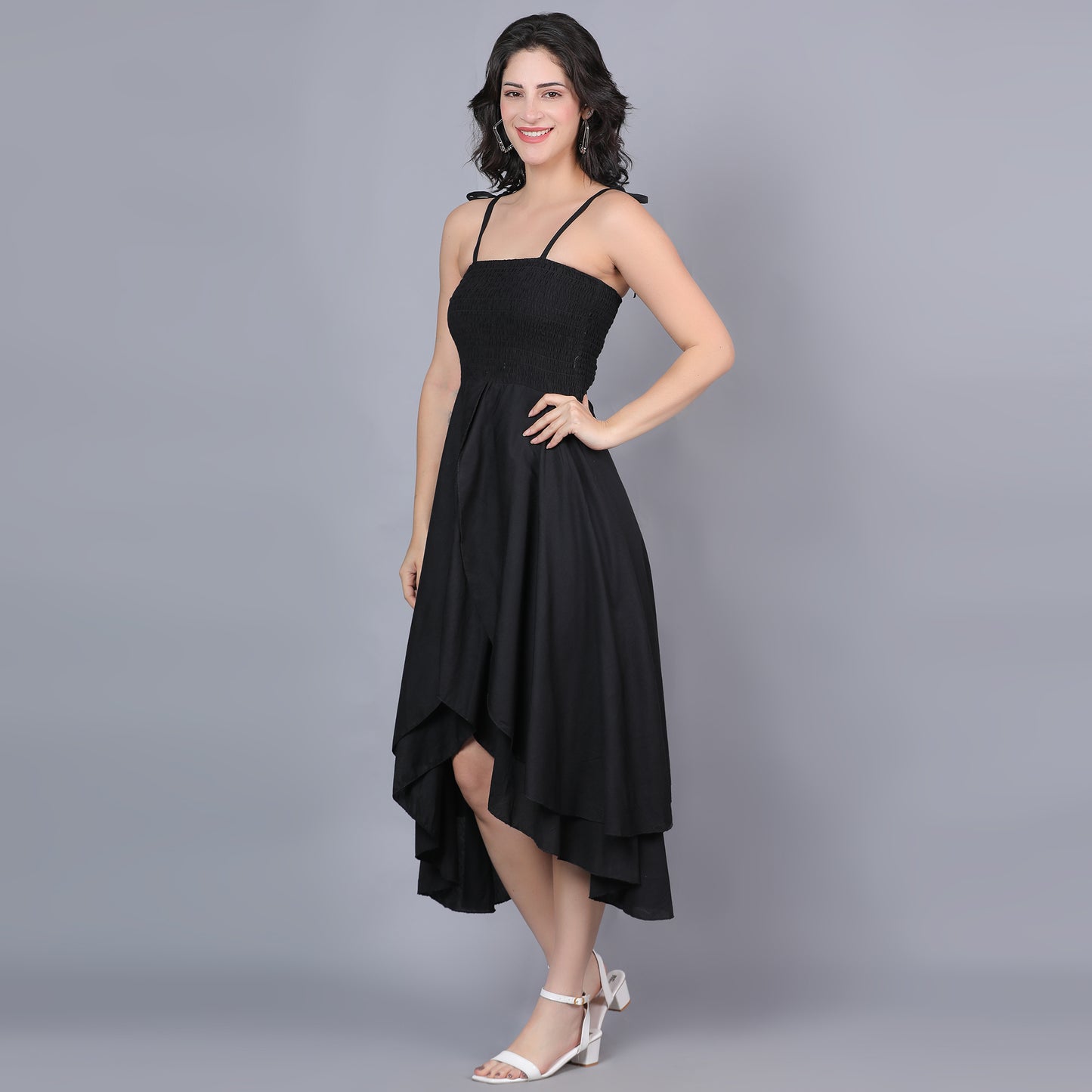Women Black Solid Flared Dress