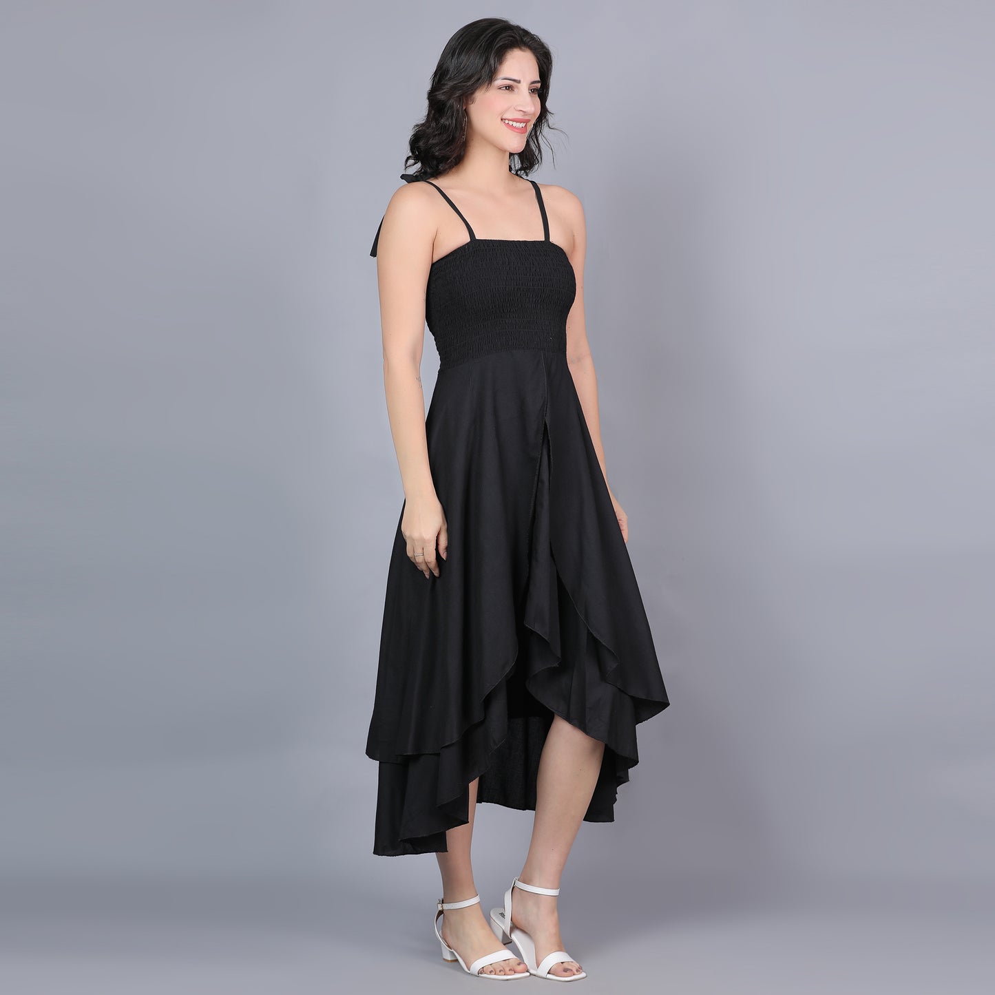 Women Black Solid Flared Dress