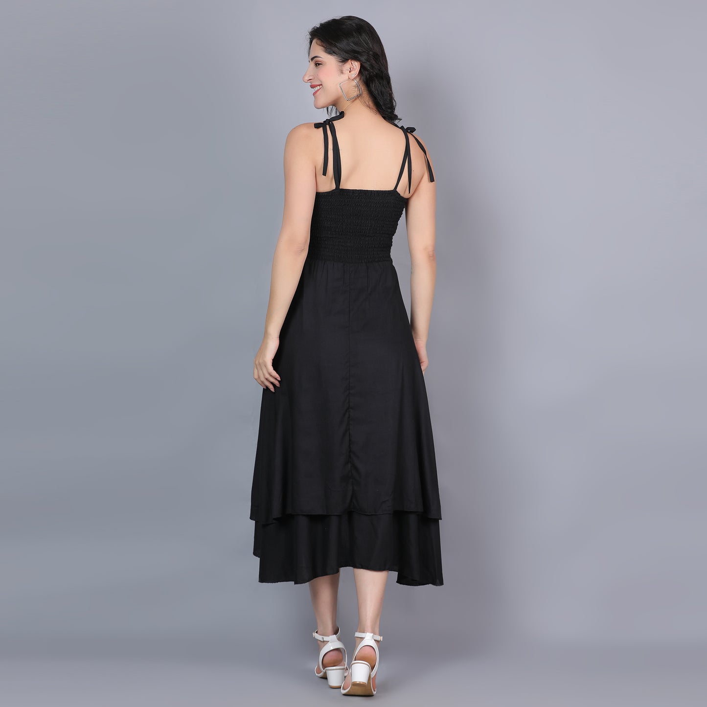 Women Black Solid Flared Dress