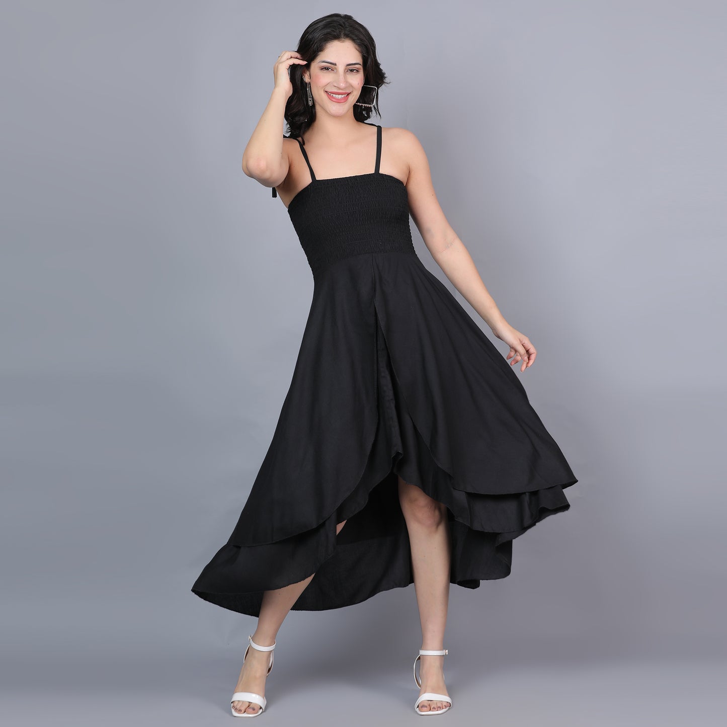 Women Black Solid Flared Dress