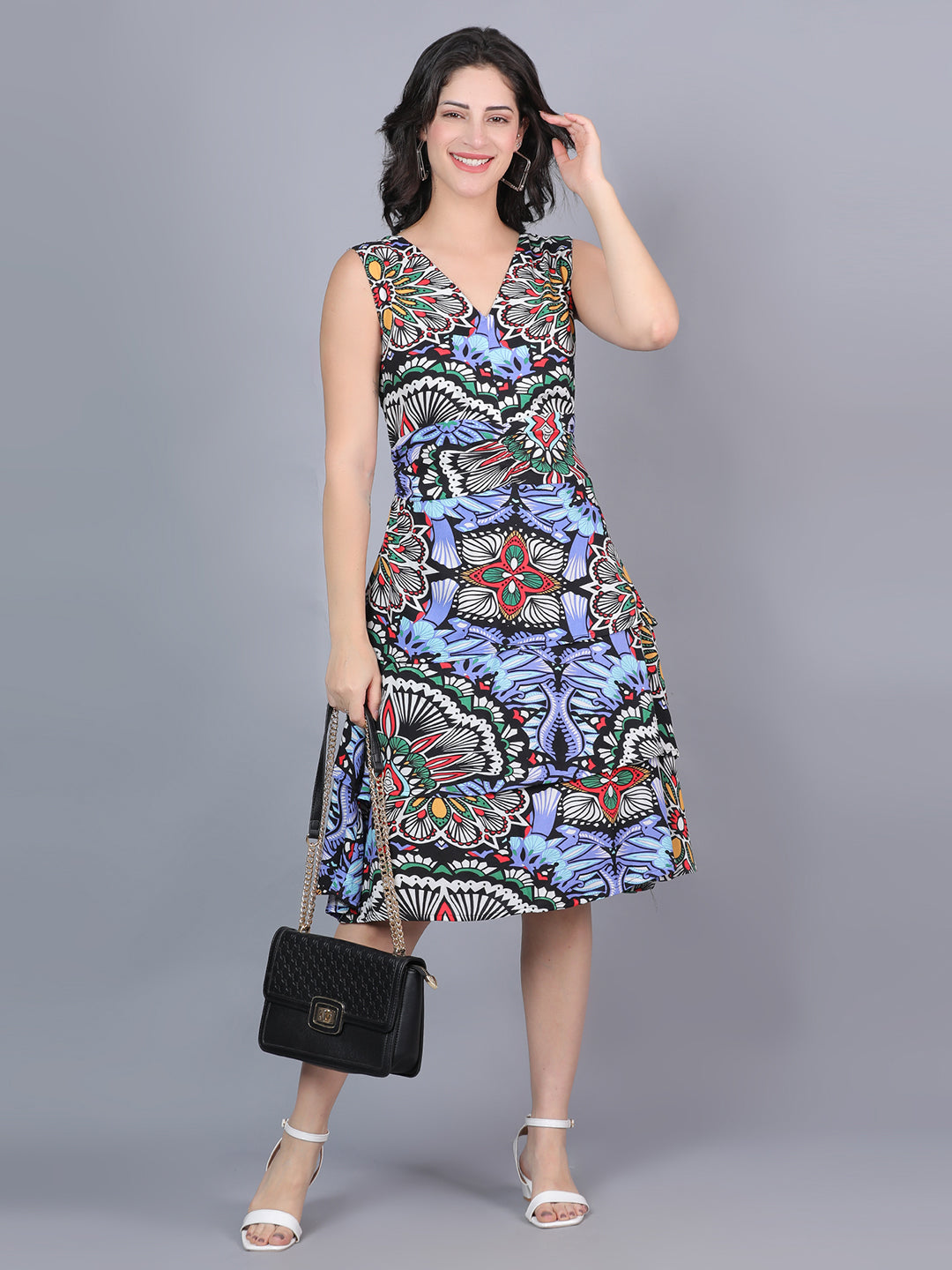 Women Black Geometric & Flare Dress