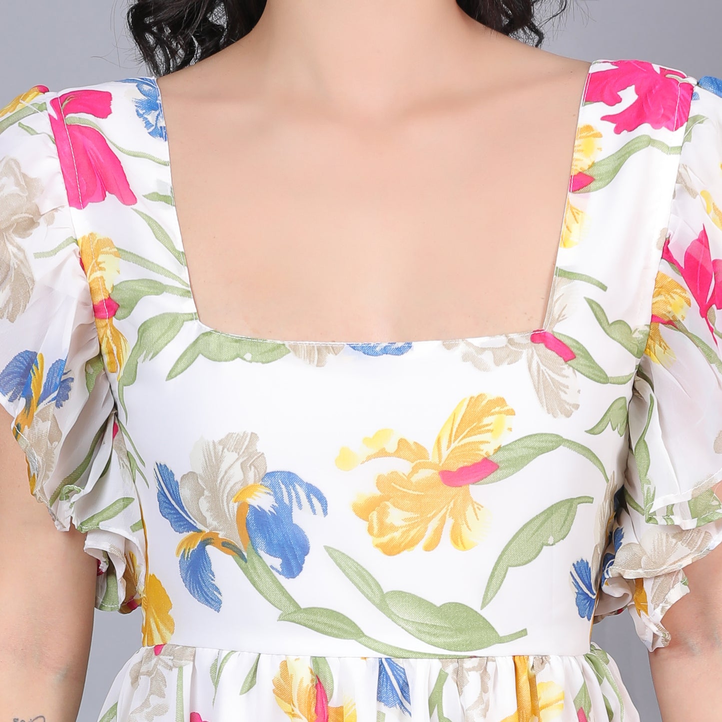 Women White & Yellow Printed Flared Dress