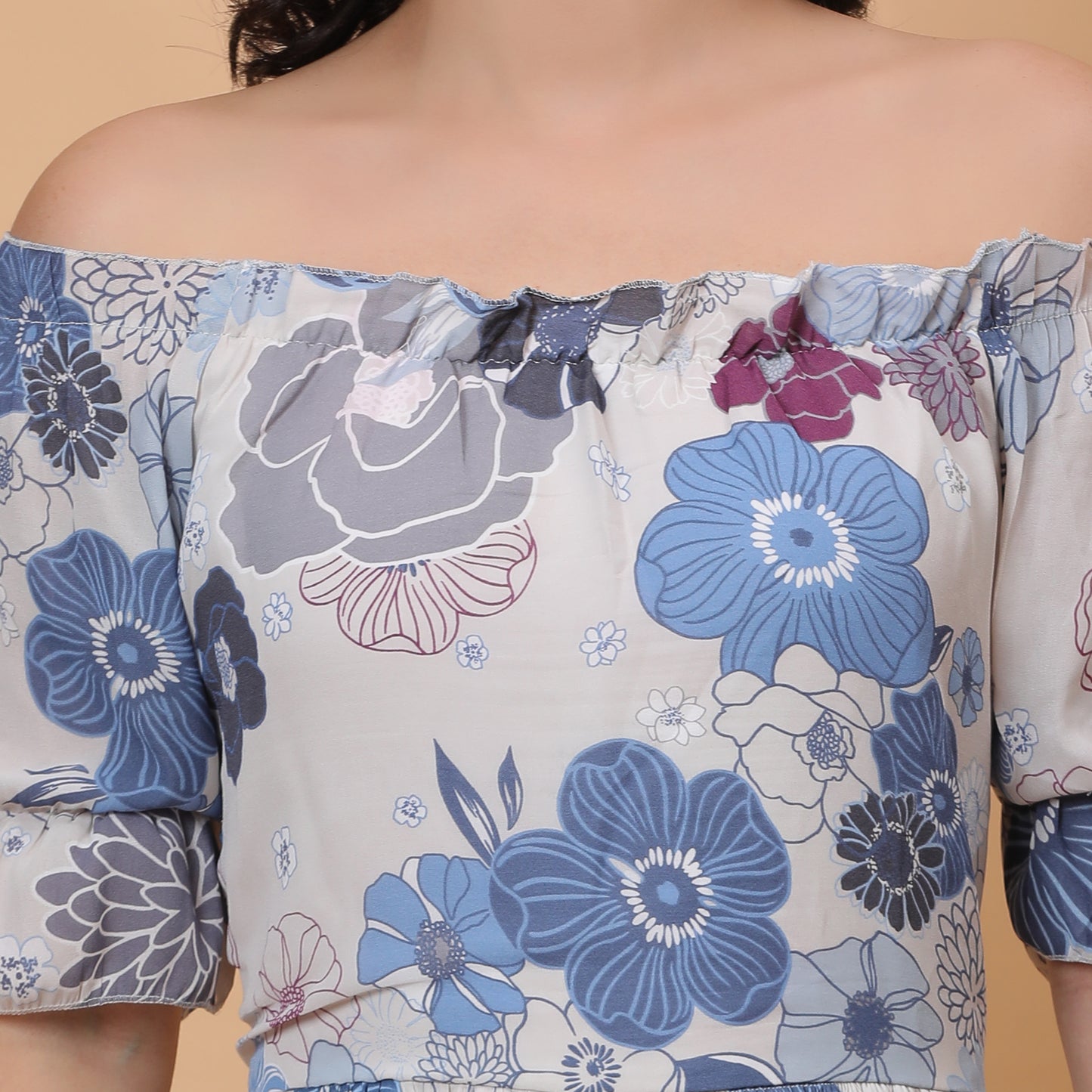 Women White & Blue Printed Flared Dress