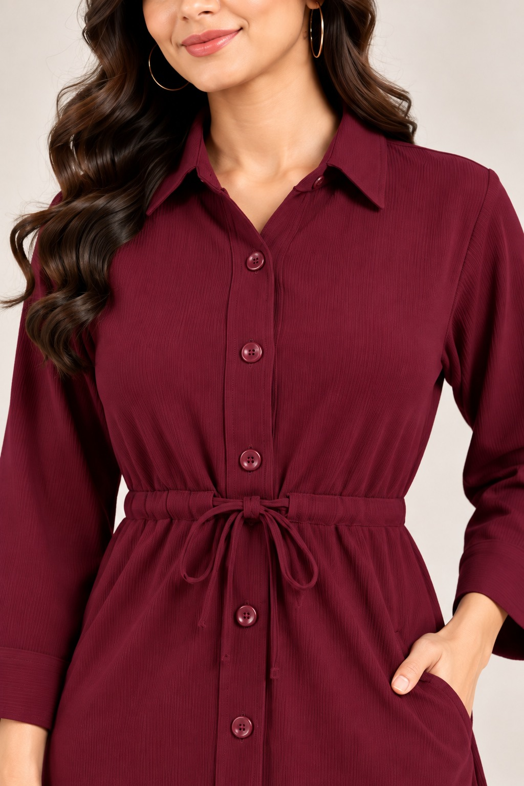 Women’s Solid Cotrise Tie-Up Winter Dress