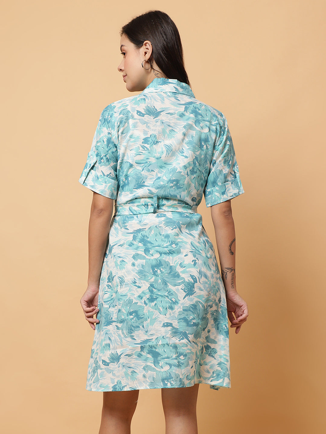 Women Blue Floral Shirt Style Dress