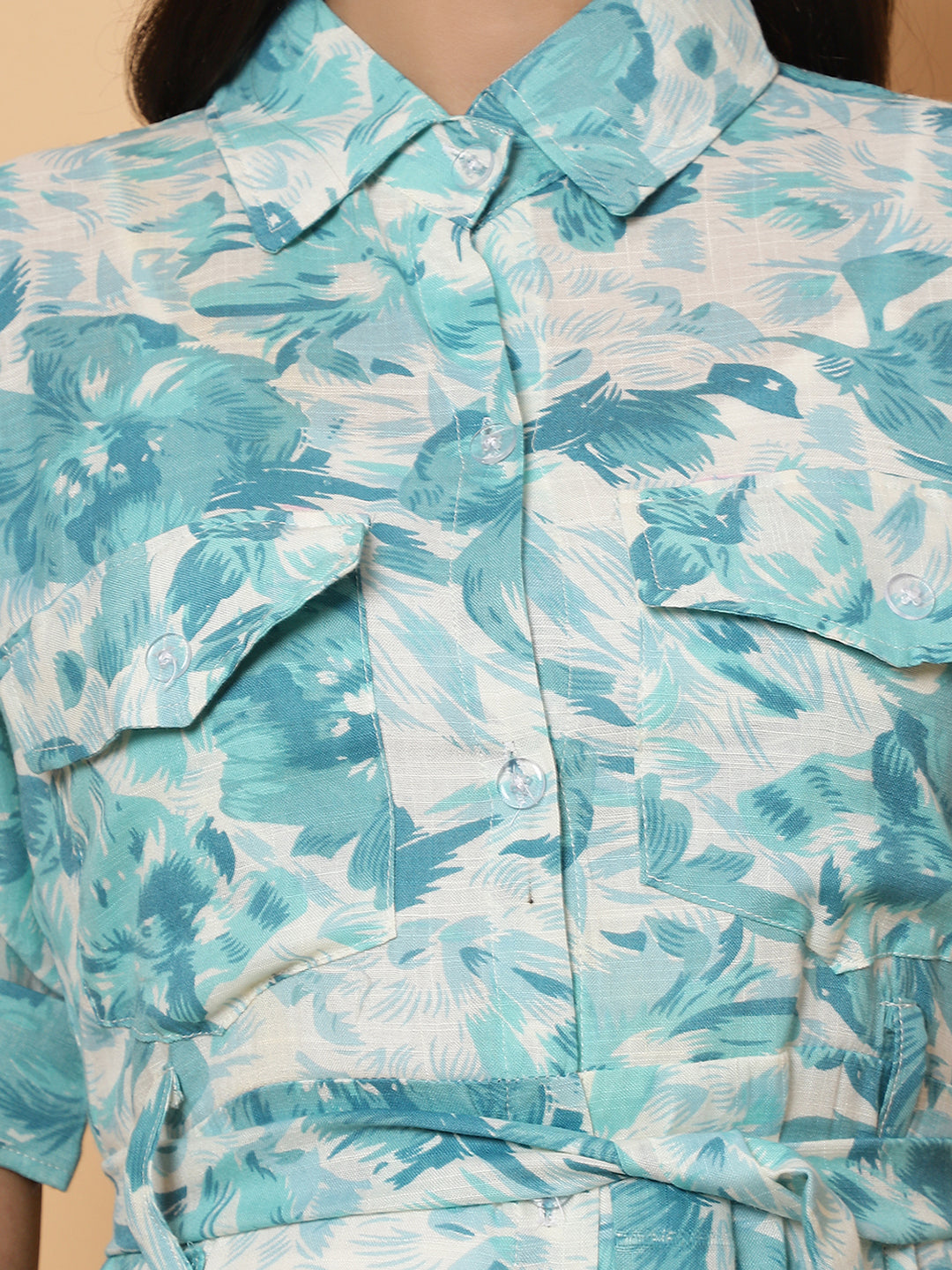 Women Blue Floral Shirt Style Dress