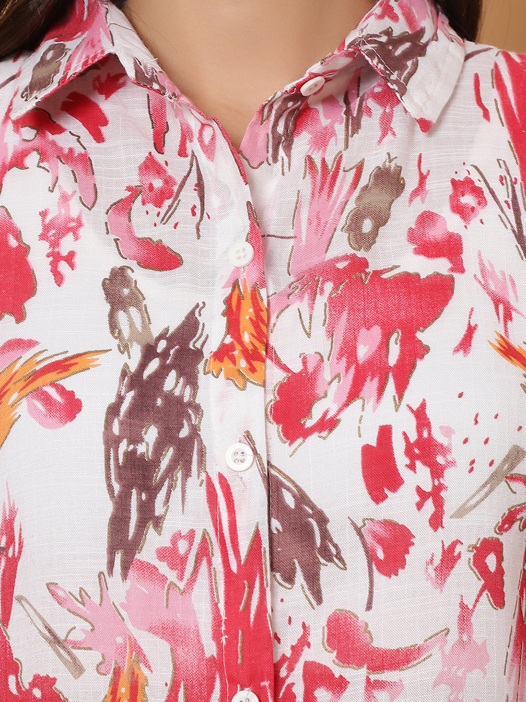 Women Red Abstract Printed Shirt Style Co-Ords (Copy)