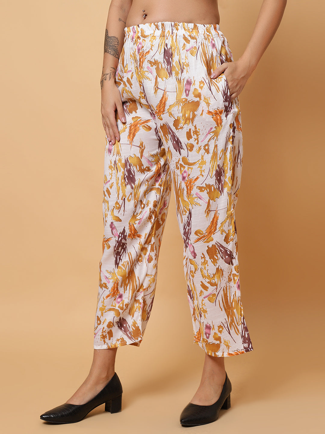 Women Yellow Abstract Printed Shirt Style Co-Ords (Copy)