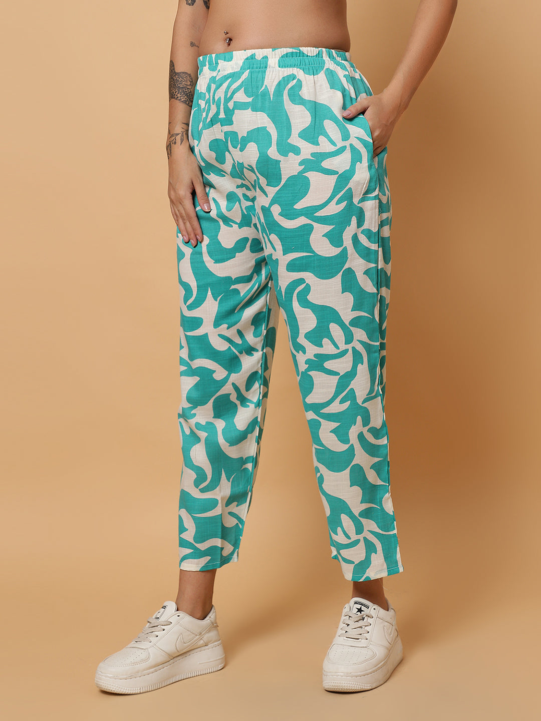 Women Green Printed Shirt Style Co-Ords