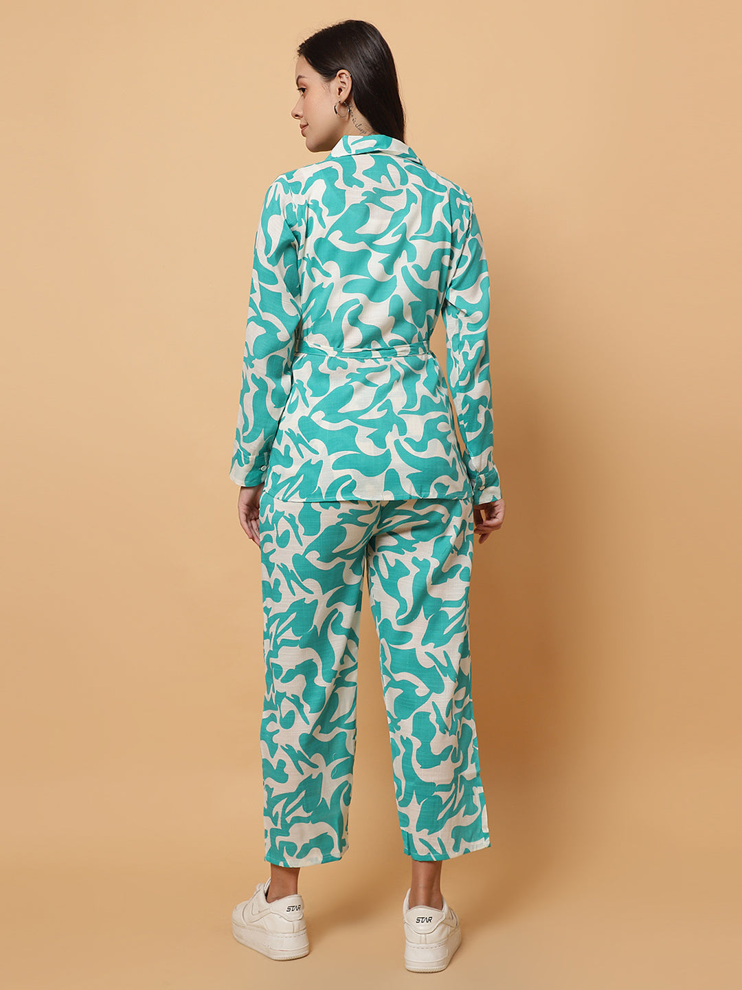 Women Green Printed Shirt Style Co-Ords