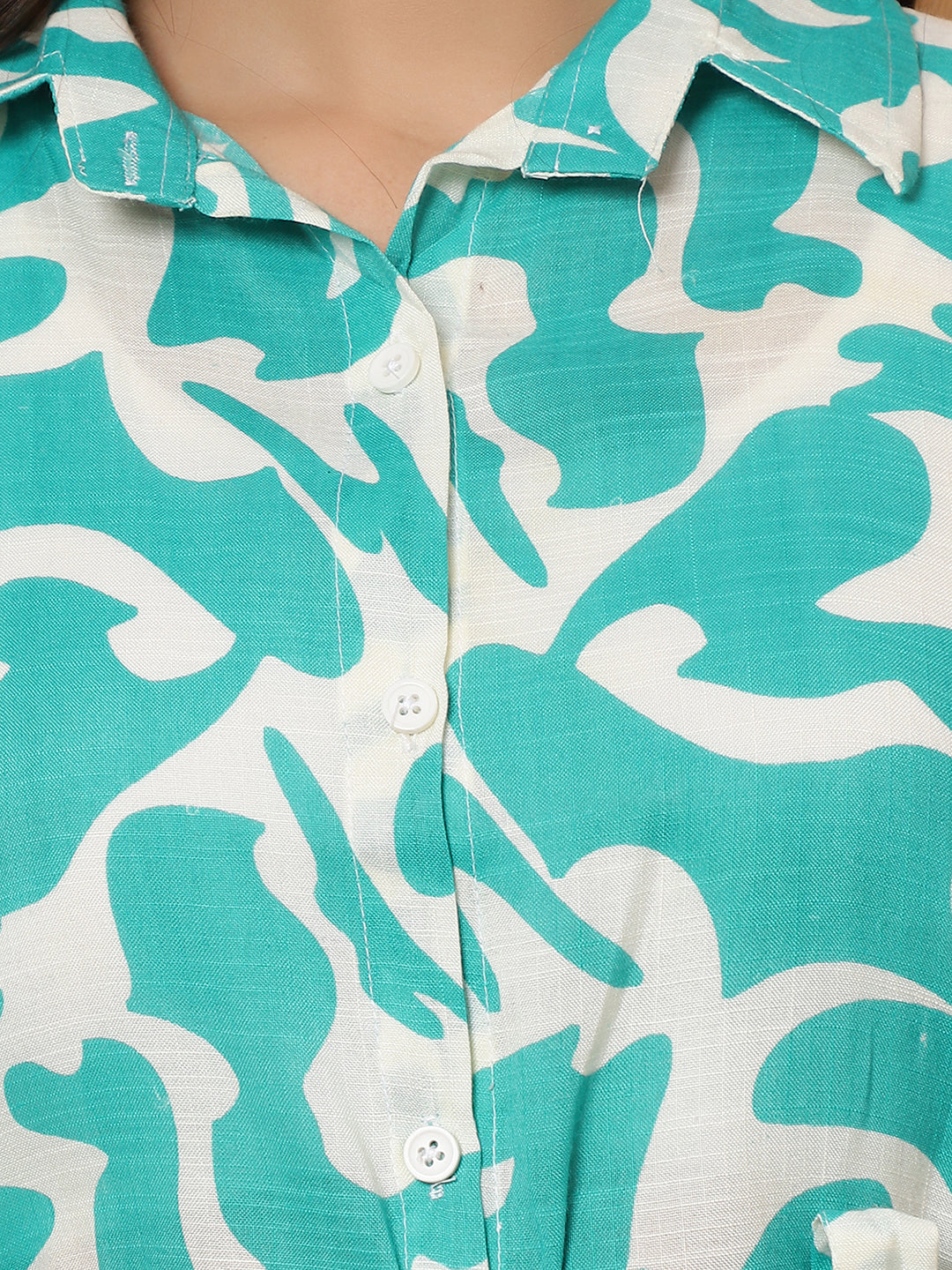 Women Green Printed Shirt Style Co-Ords