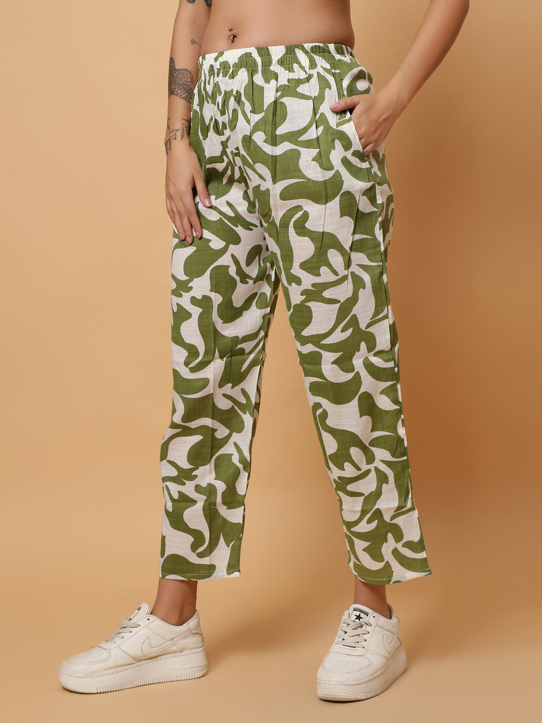 Women Green Printed Shirt Style Co-Ords