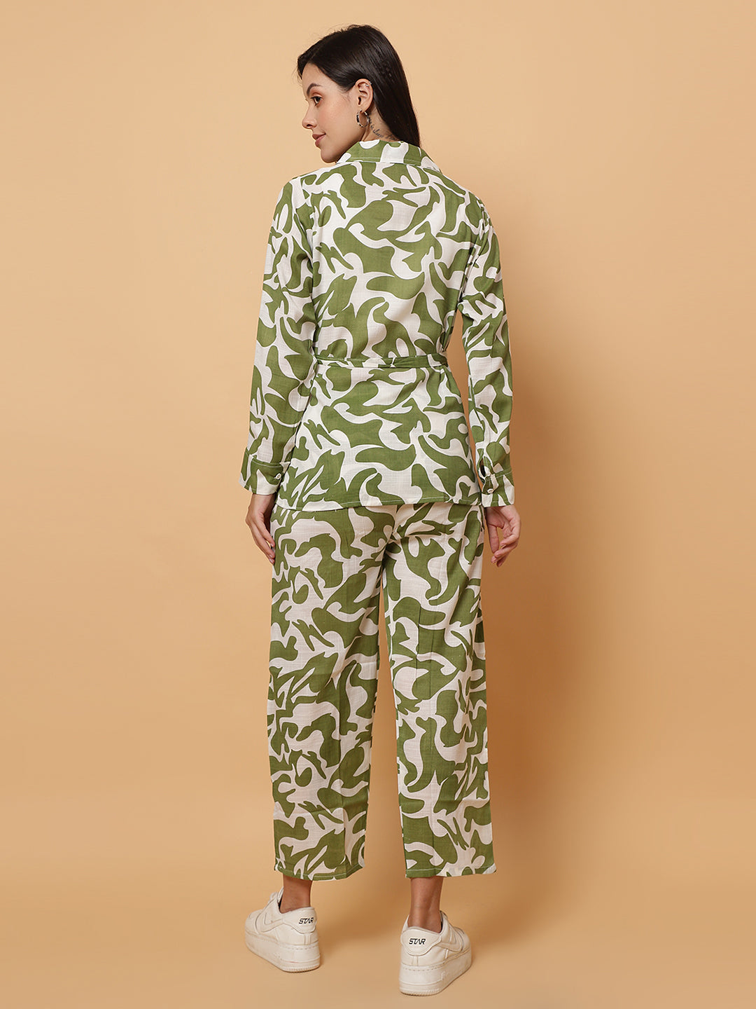 Women Green Printed Shirt Style Co-Ords