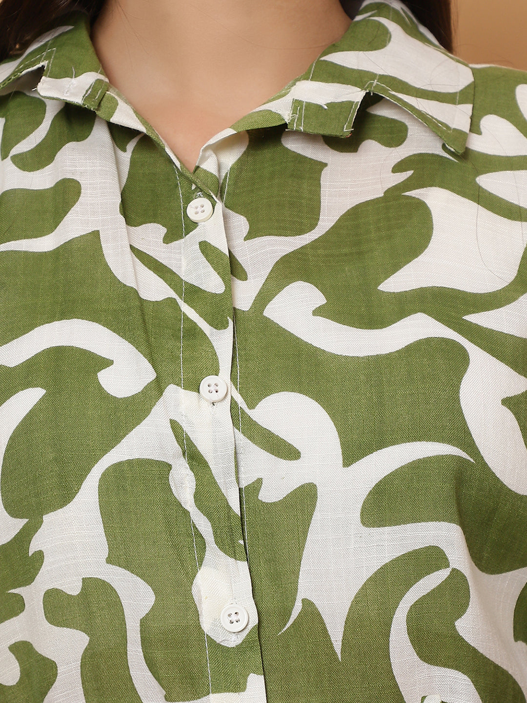 Women Green Printed Shirt Style Co-Ords