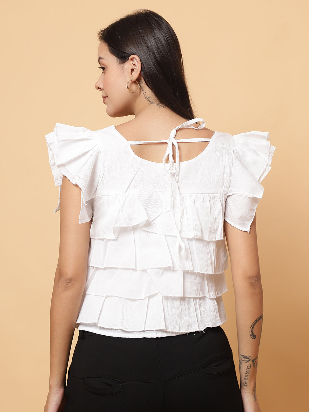 Women White Square Neck Layered Crop Top
