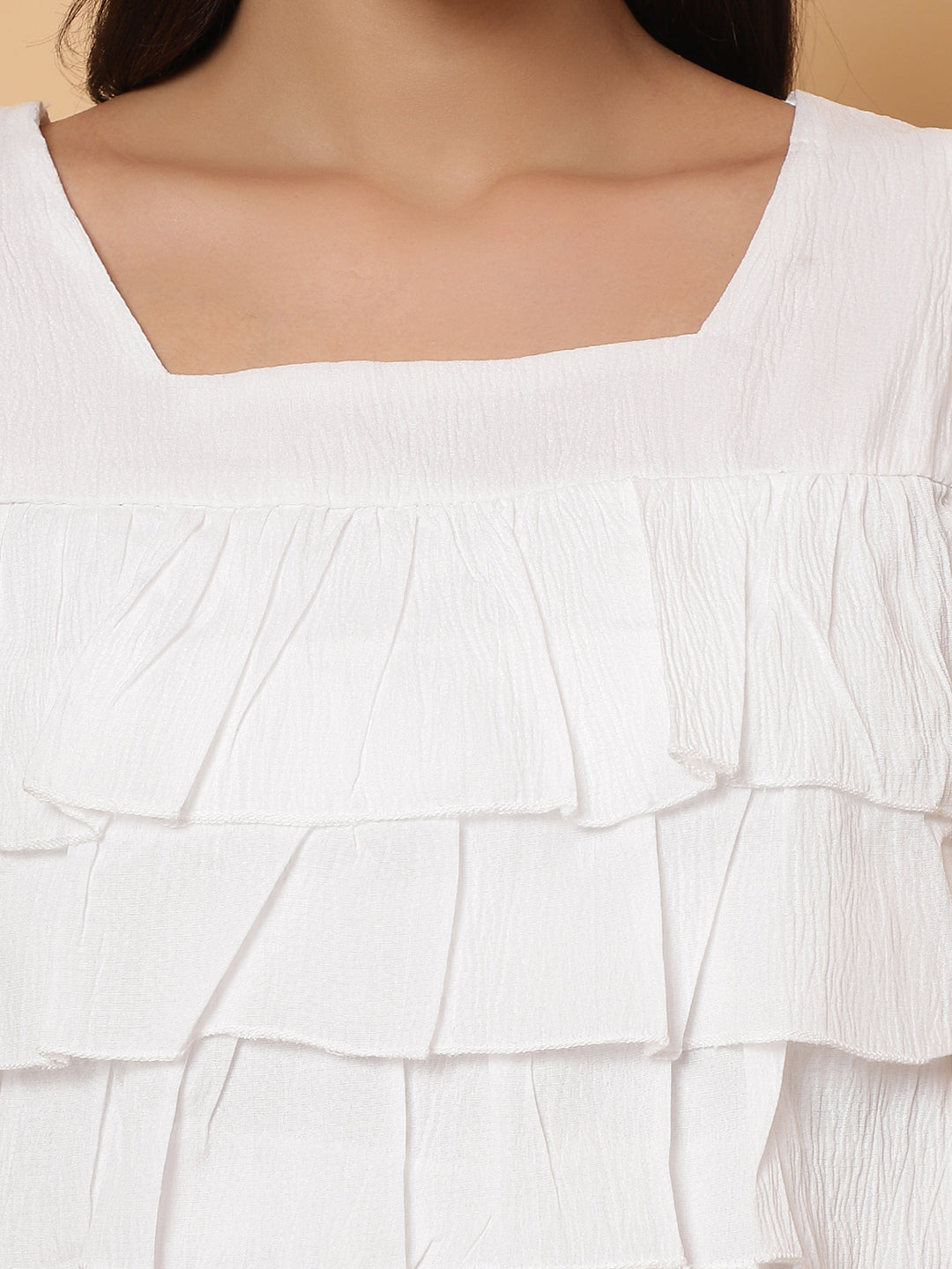 Women White Square Neck Layered Crop Top