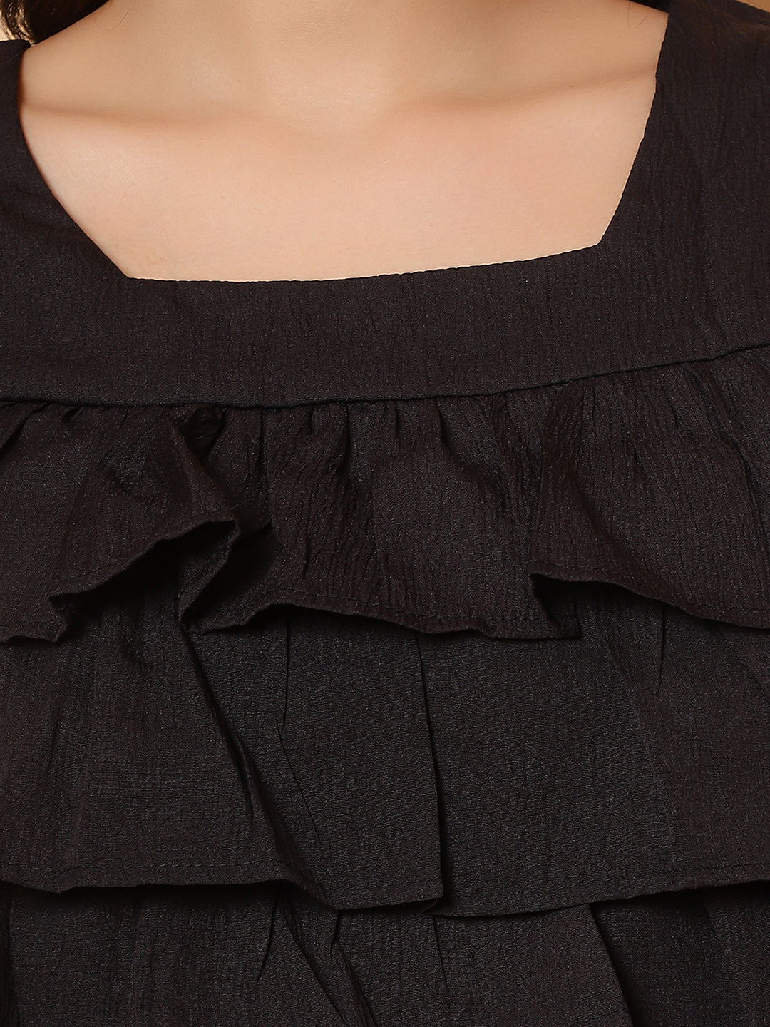 Women Black Square Neck Layered Crop Top