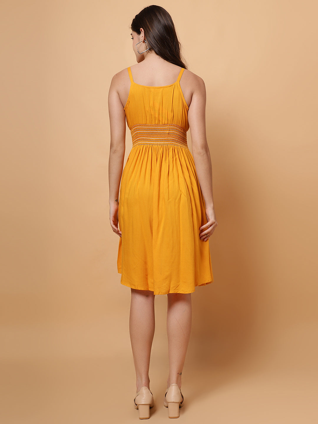Women Mustard Strappy Mini Dress