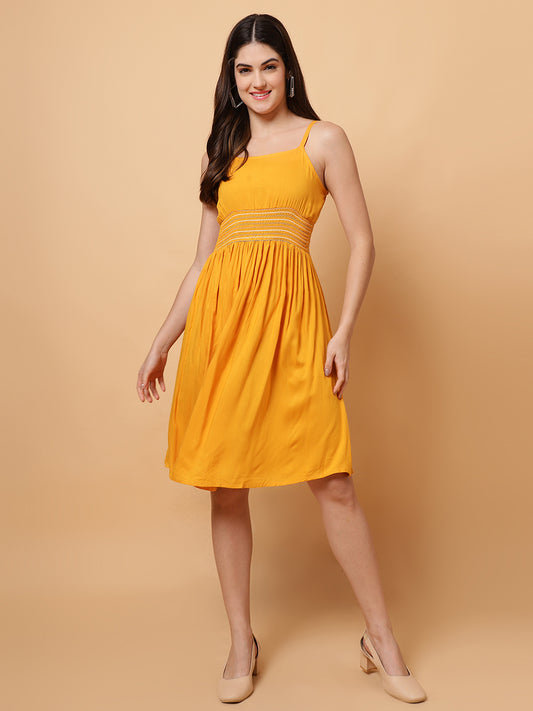 Women Mustard Strappy Mini Dress