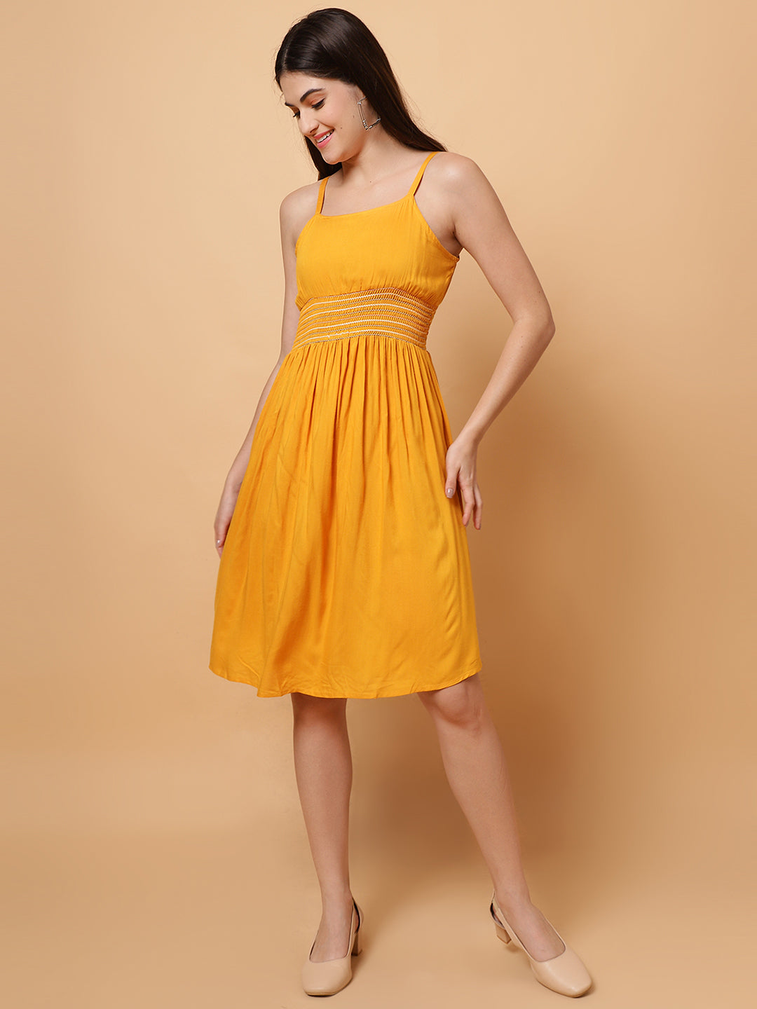 Women Mustard Strappy Mini Dress