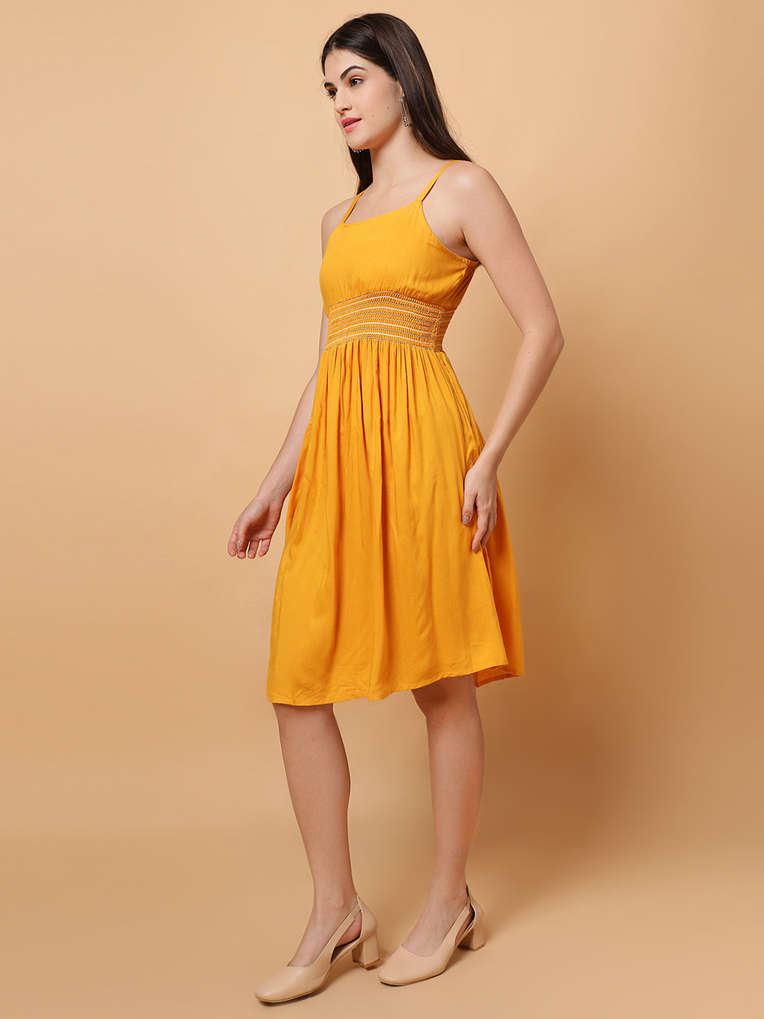 Women Mustard Flared Dress.