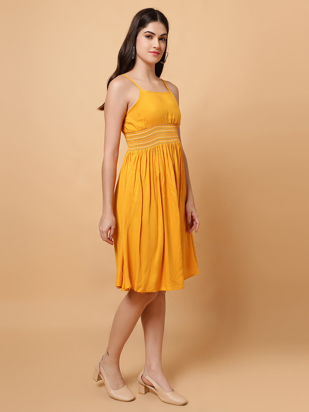 Women Mustard Flared Dress.