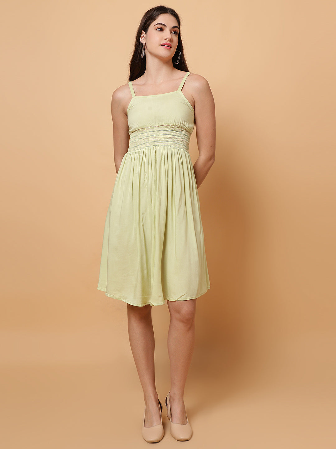 Women Light Green Flared Dress