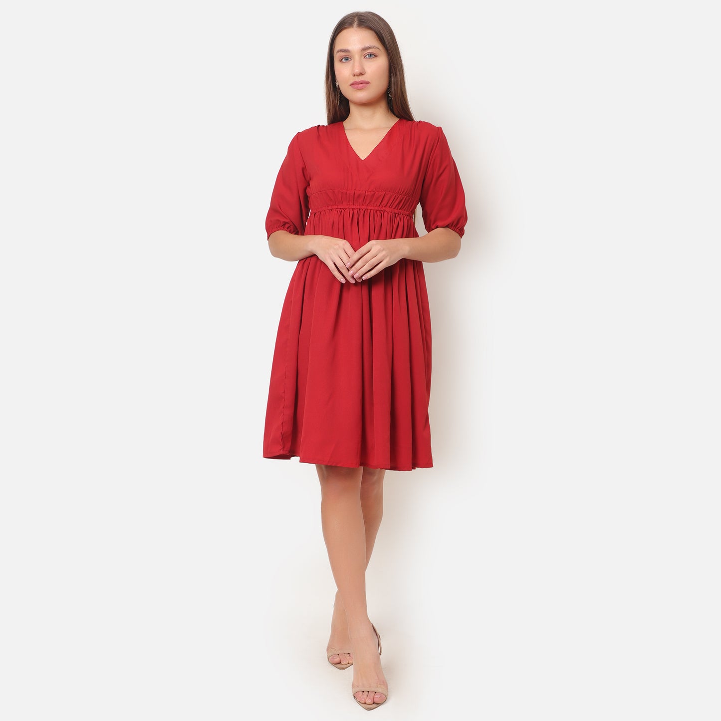 Women Maroon A-line Midi Dress